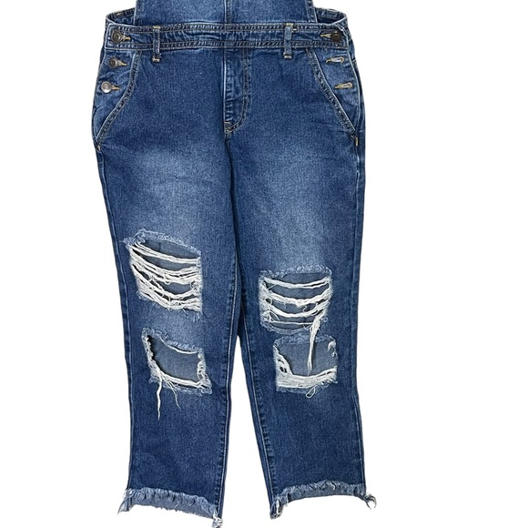 Forever 21 Womens Distressed Denim Bib Overalls Size 26 Torn Ripped Medium Wash - Picture 5 of 9